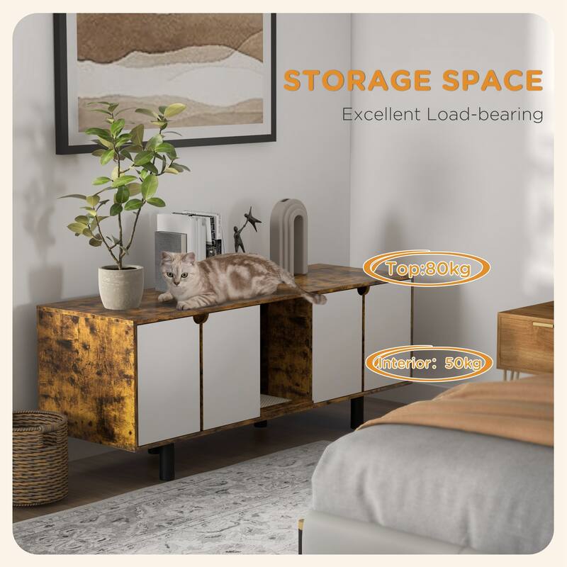 Litter Box Furniture TV Stand with 2 Cabinets
