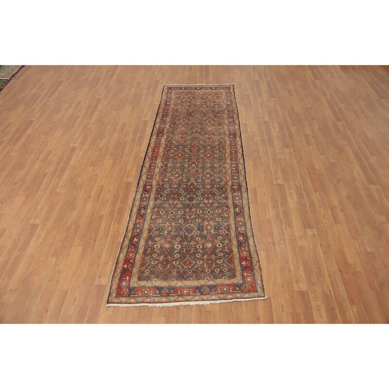 Hand Knotted Oriental 100% Wool Carpet Traditional Geometric Greys & Charcoal Mahal Runner Rug - 9' 7'' X 3' 3''