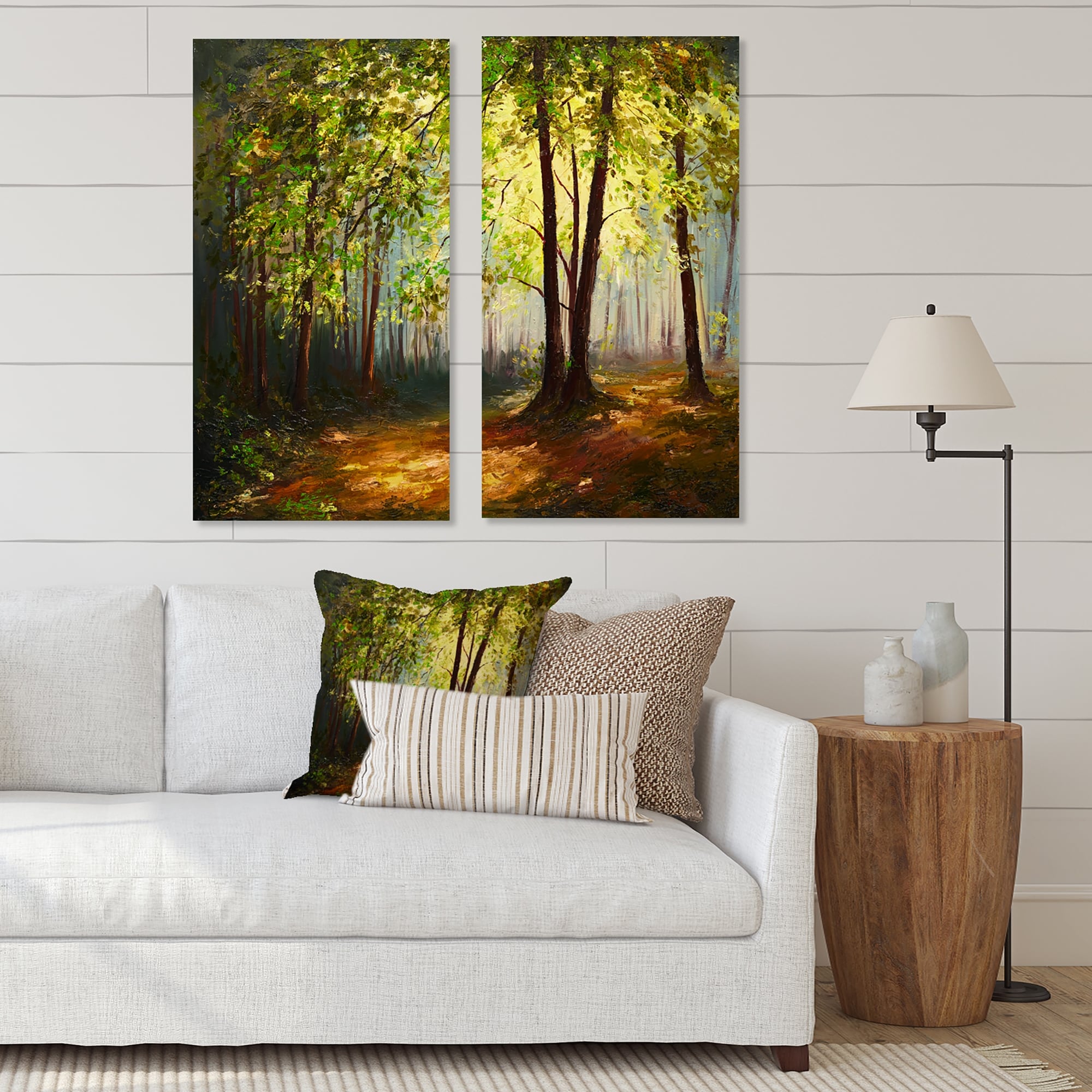 Landscape Wall Art Nature Art Sunlit Forest Contemporary Painting two Large Square Paintings Forest Landscape print 2 Square Art print