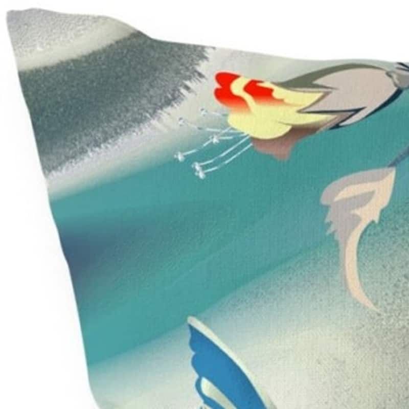 HomeRoots 16" X 16" Blue and Gray Bird Blown Seam Floral Indoor Outdoor Throw Pillow - 16.00' X '16.00' X '5.00