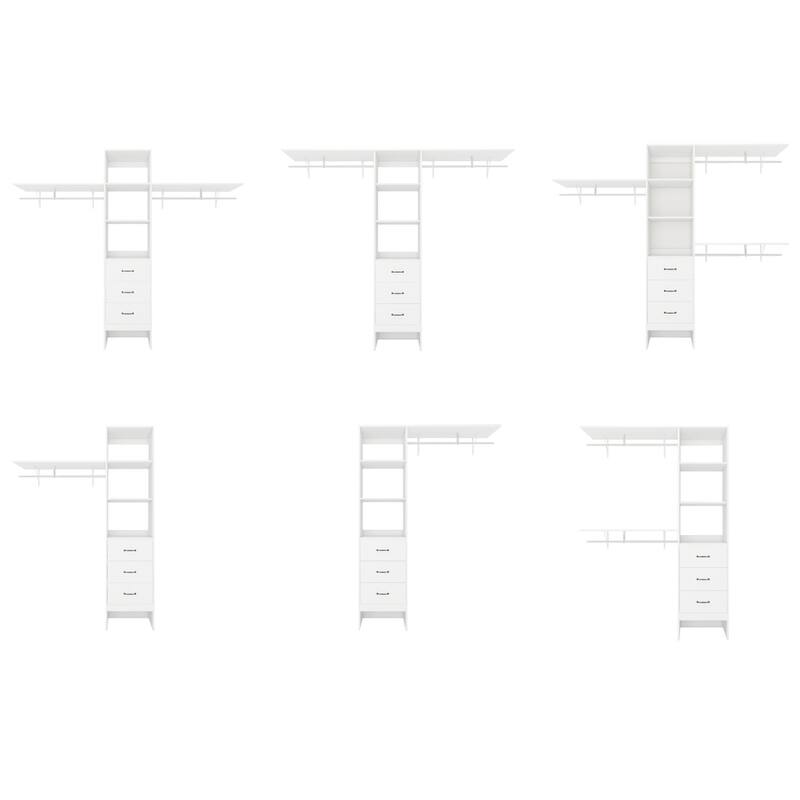 96" White Walk-In Closet System: 3 Shelves, 3 Rods, 3 Drawers,, Organizer