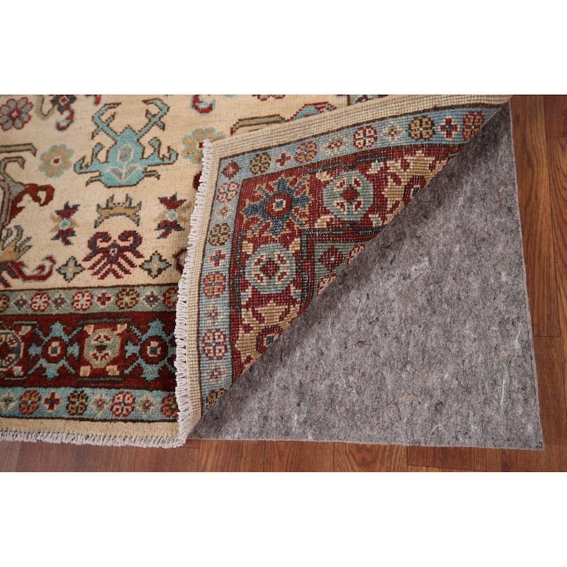 Geometric Kazak Rug Hand-Knotted Oriental Wool Carpet - 3'7" x 4'11"