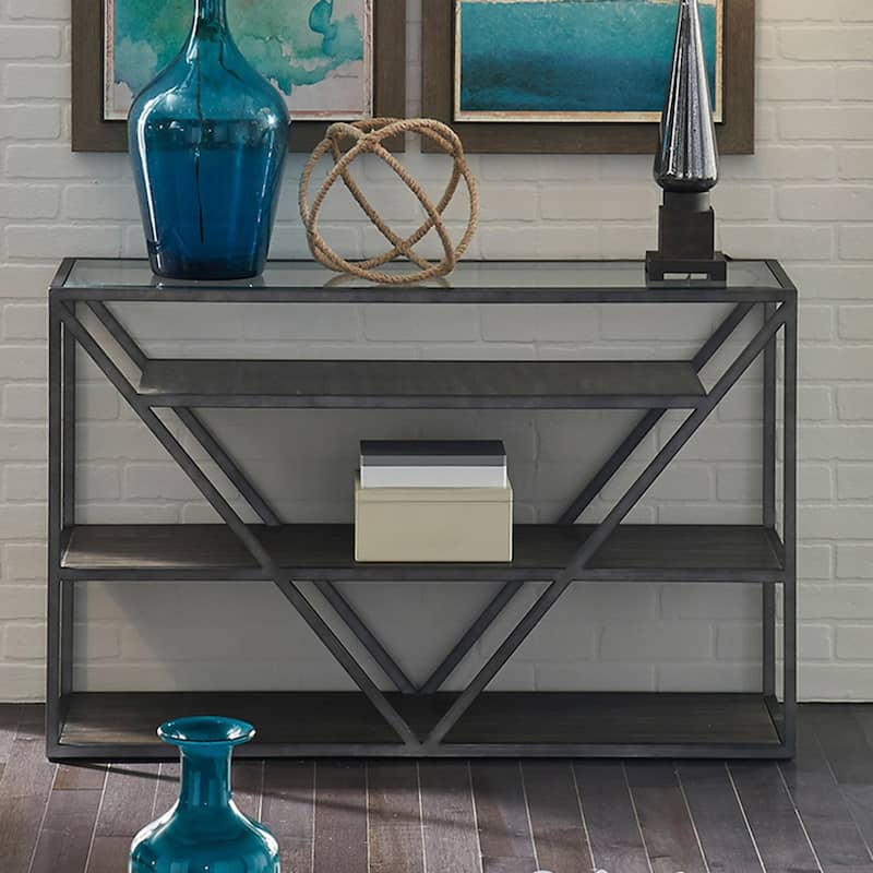 Arista Cobblestone Brown with Grey Dusty Wax Hang-up Sofa Table - Glass