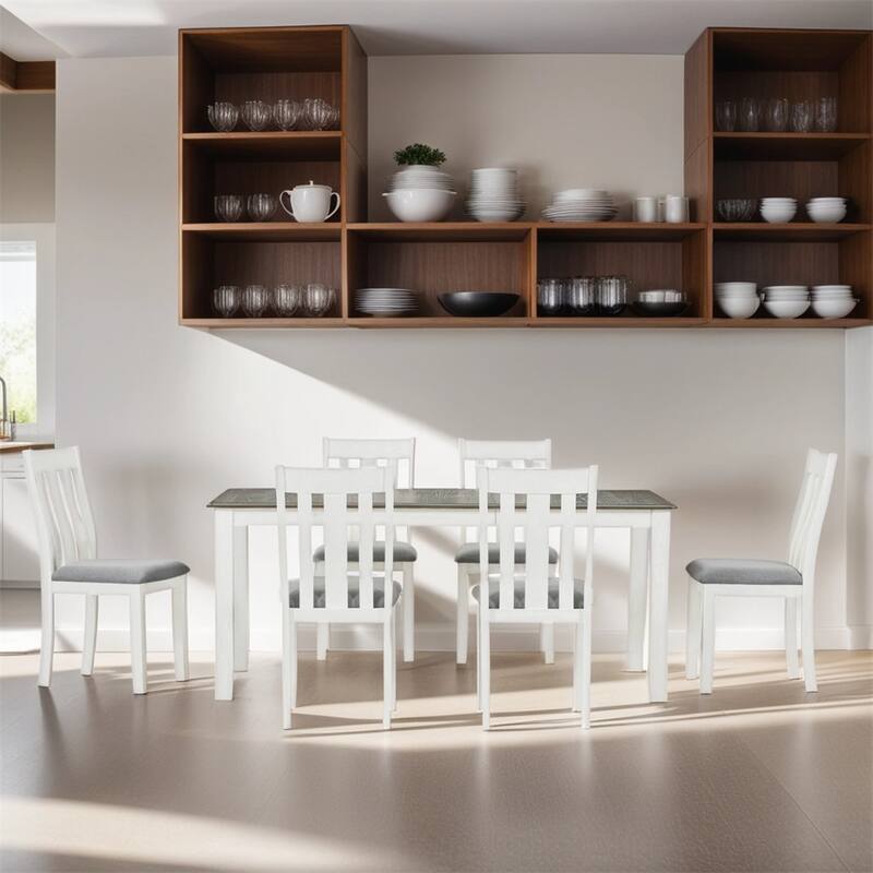 7-Piece Dining Table Set w/ Extendable Table and 6 Upholstered Chairs