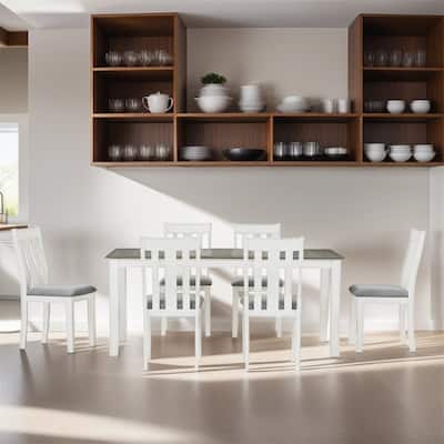 7-Piece Dining Table Set w/ Extendable Table and 6 Upholstered Chairs