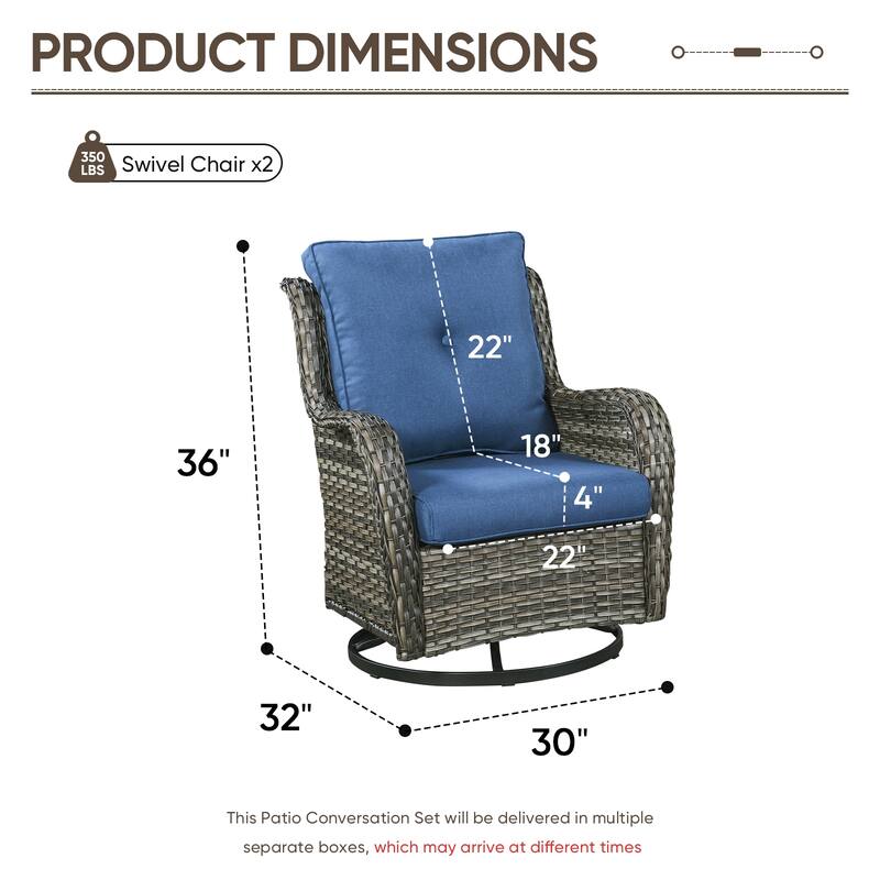 Pocassy Outdoor Wicker Glider Swivel Club Chairs (Set of 2) - Mix Grey