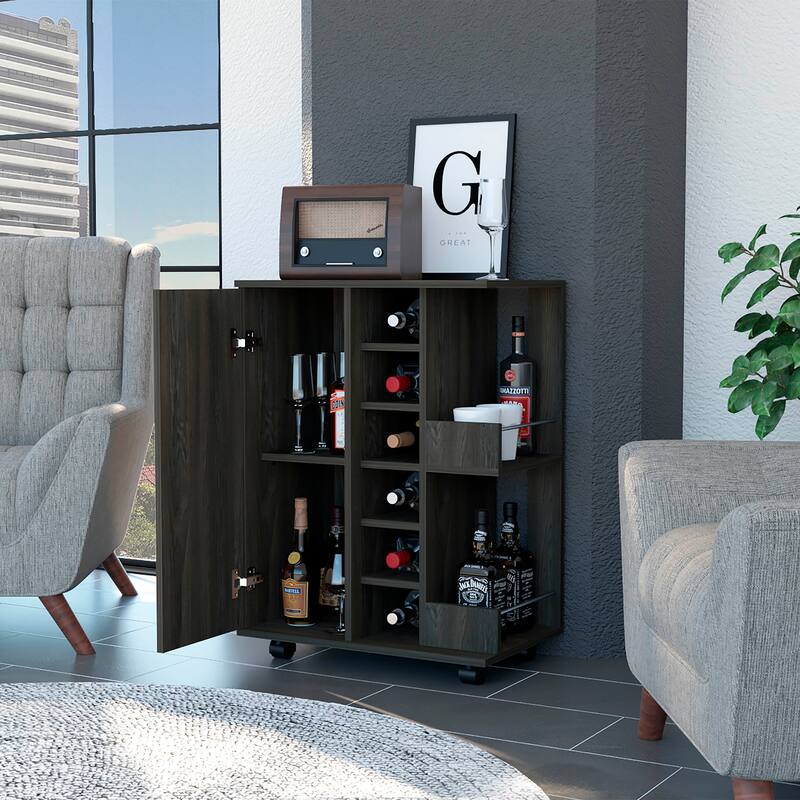 FM Furniture Tennessee Bar Cart, One Cabinet With Division,Black - N/A
