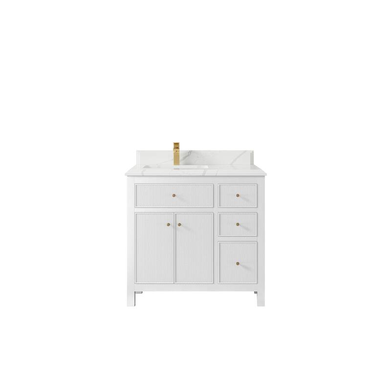 Willow Collections 36 in W x 22 in D Sonoma Left Offset Free Standing Reeded Bathroom Vanity with Countertop - 1.5" Calacatta Laza - White