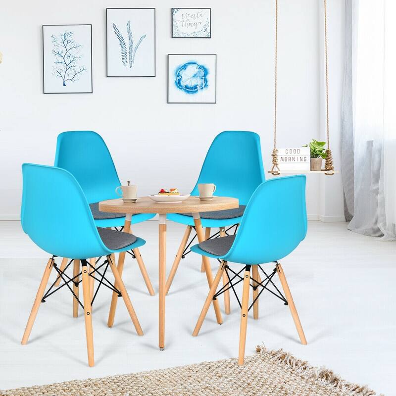 Set of 2 Ergonomic Dining Chairs with Soft Linen Cushion and Sturdy PP Seat and Wooden Frame - 18" x 19" x 33" (W x D x H)