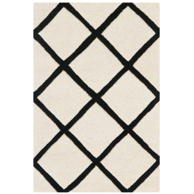 SAFAVIEH, Handmade Chatham Ezzelina Modern Moroccan Wool Rug - 2' x 3' - Ivory/Black