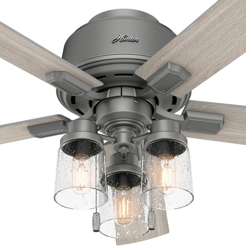 Hunter 52" Hartland Low Profile Ceiling Fan with LED Light and Pull Chain - Farmhouse, Rustic Transitional
