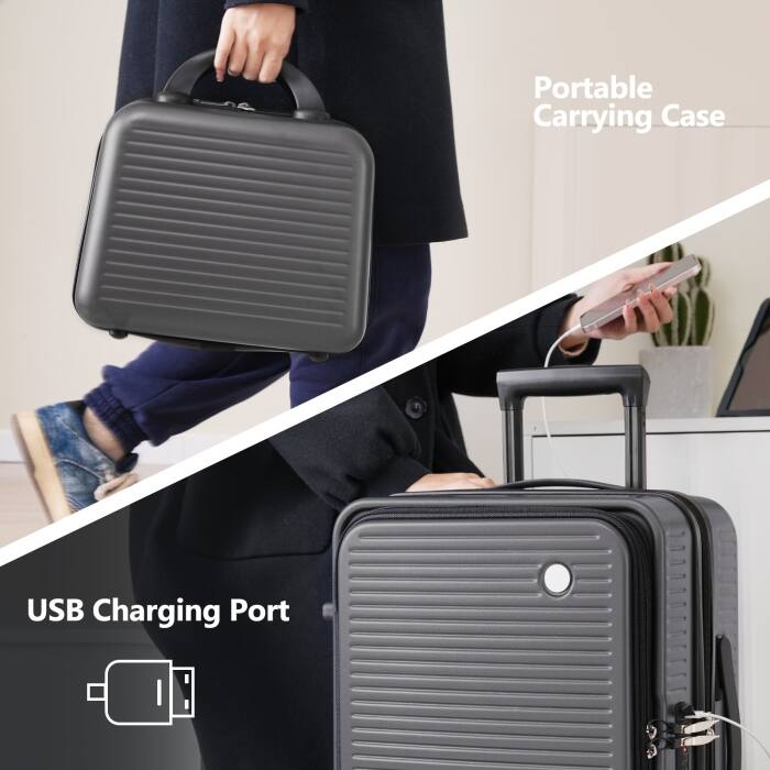 20 Inch Front Open Hardshell Luggage with Front Pocket and USB Port, 1 Portable Carrying Case