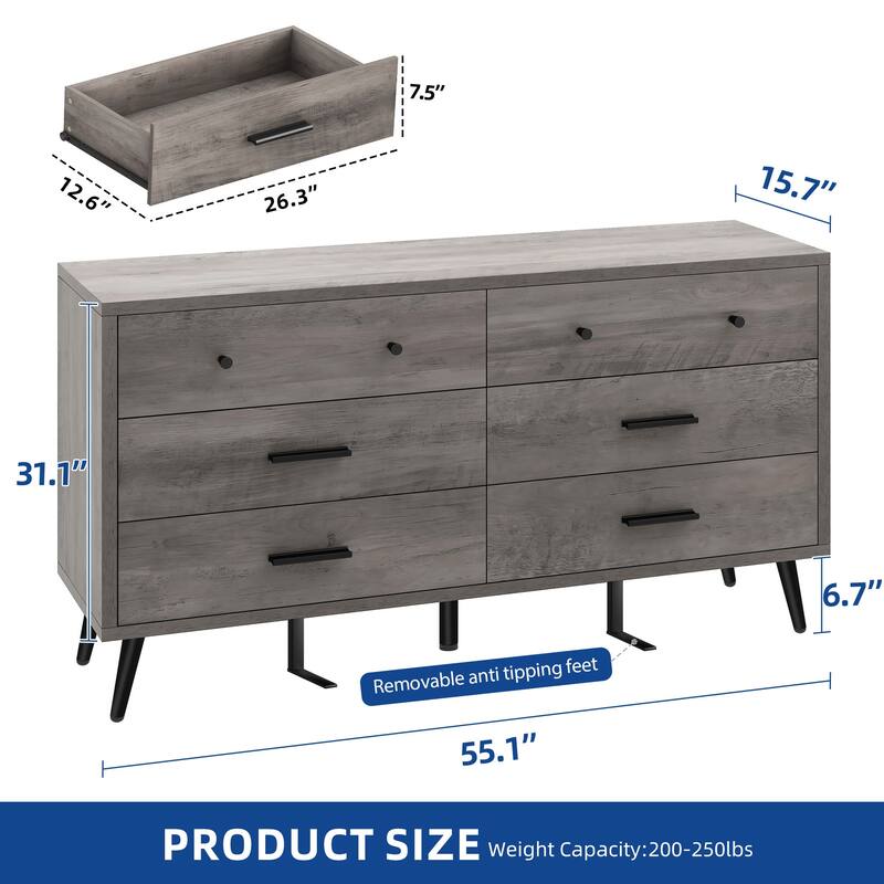 Moasis 47" W 6 Drawers Double Dresser for Bedroom, Chests of drawers