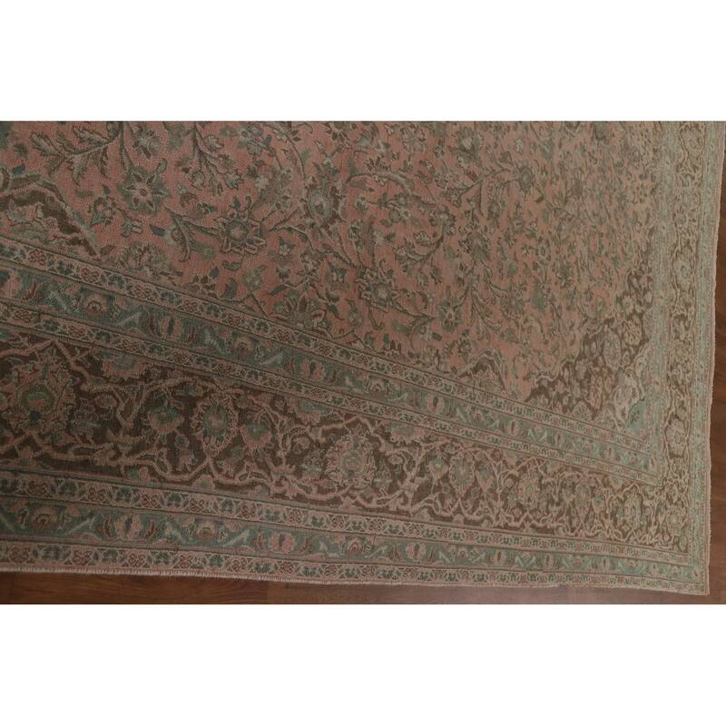 Hand Knotted Oriental 100% Wool Carpet Traditional Floral Pink Mashad Area Rug - 12' 3'' X 9' 4''