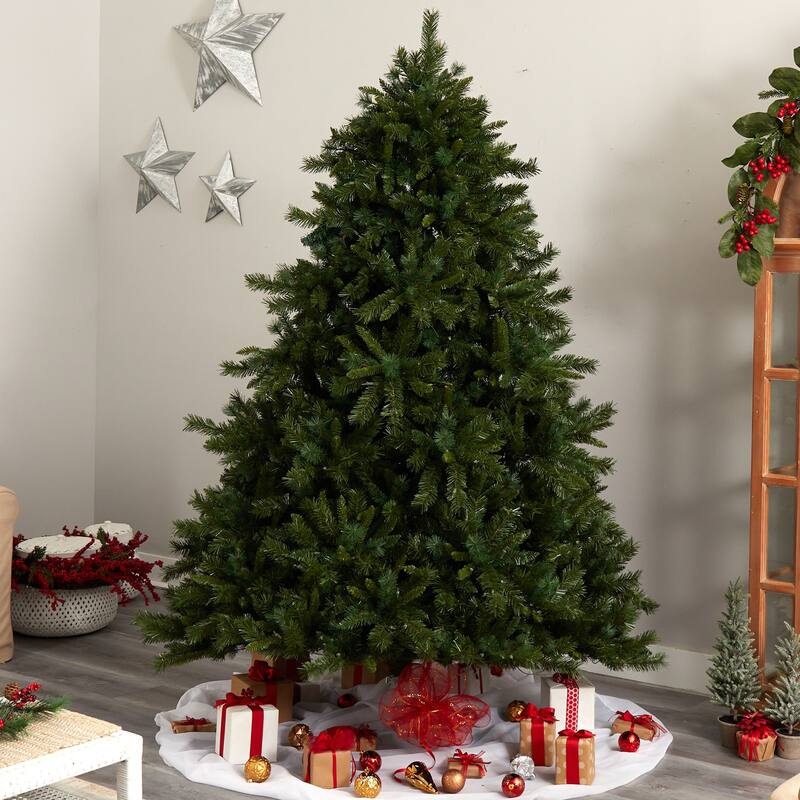 8Ft Artificial Christmas Tree with Clear Lights - Mid Century Pine Holiday Decor - Green - 96