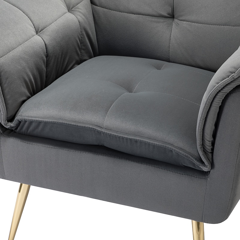 1ida Modern Velvet Tufted Padded Cushion Armchair with Golden Metal Legs by HULALA HOME