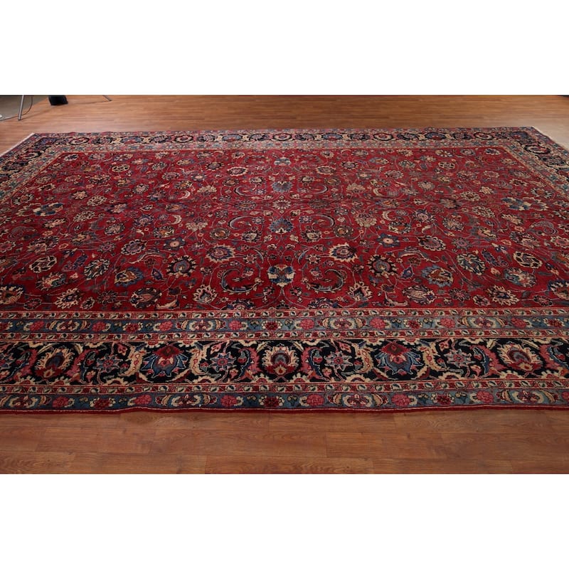 Floral Mashad Large Antique Persian Area Rug Handmade Wool Carpet - 9'6" x 16'4"
