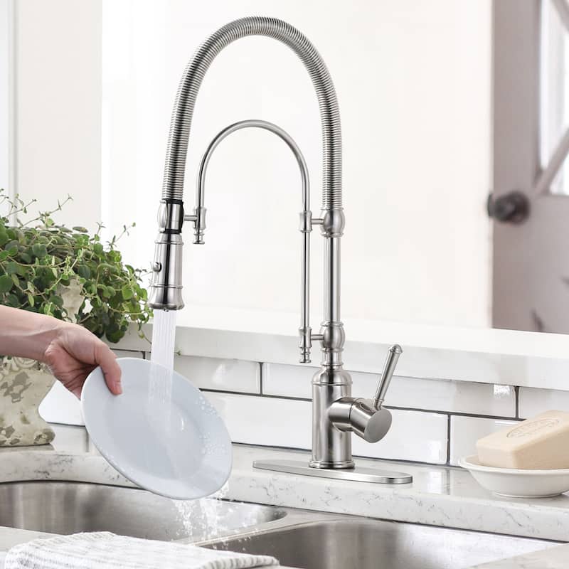 WOWOW Single Handle Gooseneck Pull Down Sprayer Kitchen Faucet