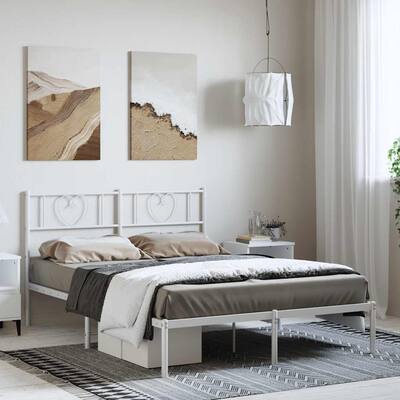 vidaXL Full Metal Bed Frame with Headboard, White, No Mattress - 77.2" x 55.9" x 35.4"