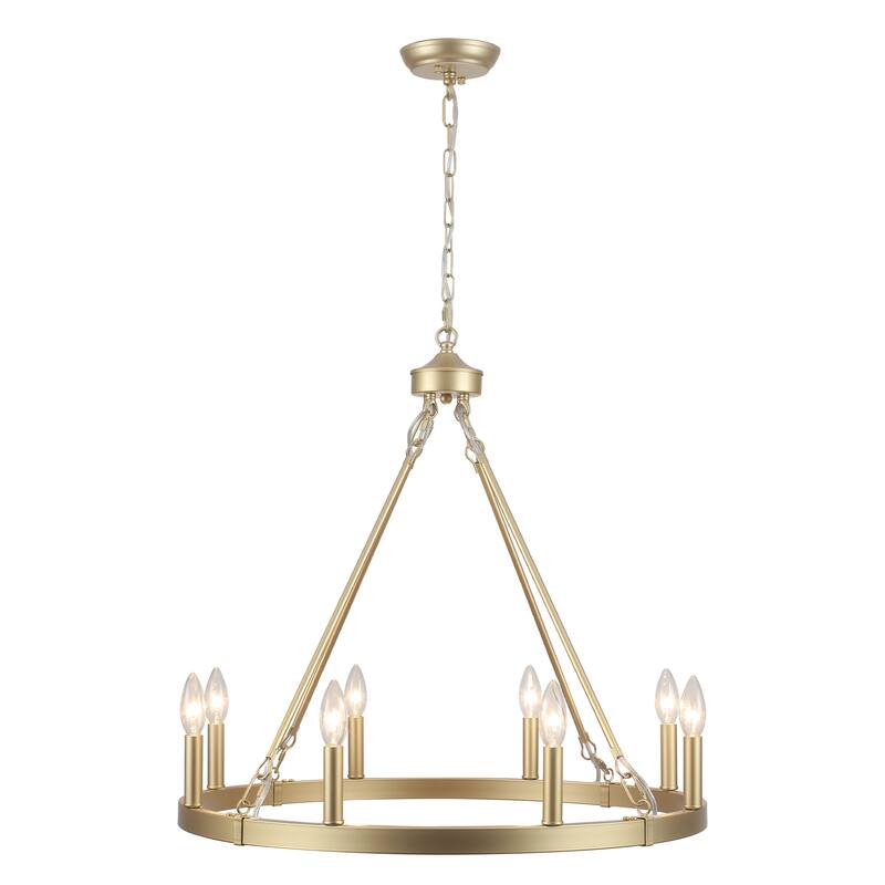 8-Light Candlestick Wagon Wheel Chandelier Linear Chandelier Lighting for Kitchen Island - Gold