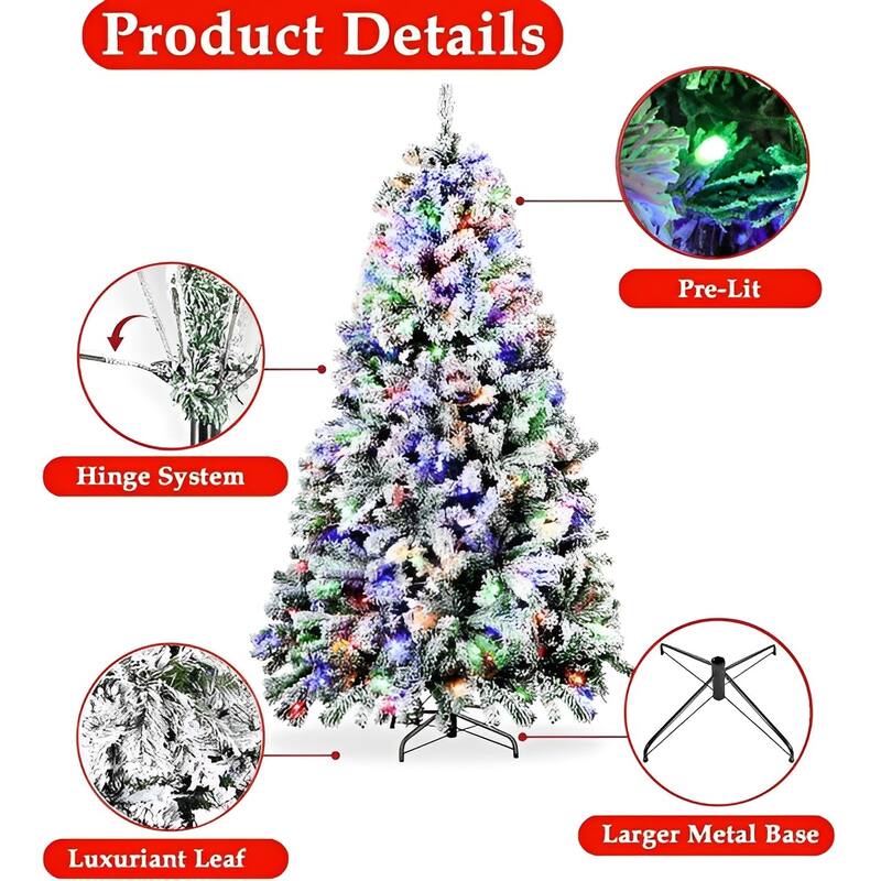 7.5ft Snow-Flocked Artificial Pine Christmas Tree with Dual-Color 550 LED Lights, 1500 Branch Tips & Easy-Assembly Metal Base