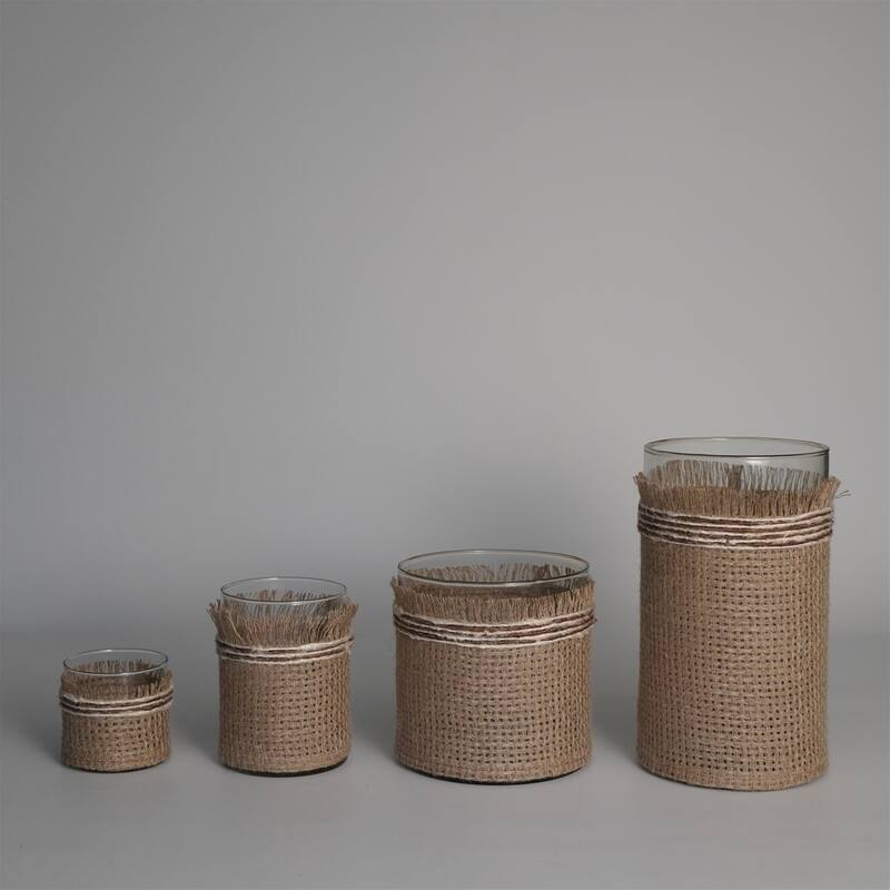 Votive Natural 10"x6" Wrapped in Fabric Weaves- A