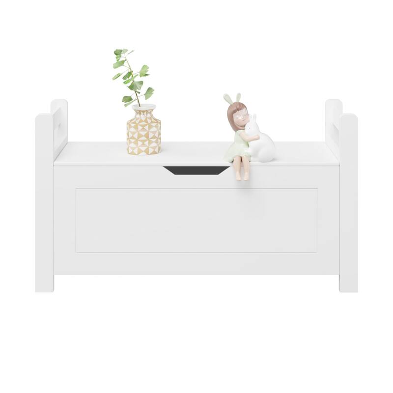 Anmytek Safety Flip Top Storage Bench Kids Bedroom Seat White Modern Organization Toy Storage