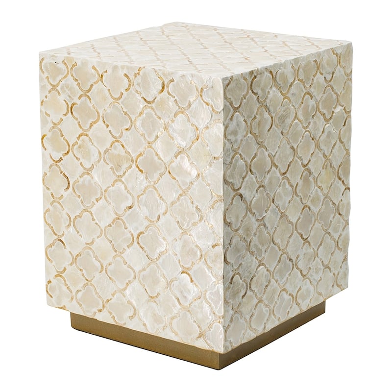 14x14x18" Square Capiz Stool, Cream