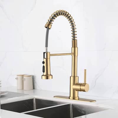Commercial Kitchen Sink Faucet Brushed Gold Single Hole Kitchen Faucets With Pull Down Sprayer Stainless Steel Basin Laundry Tap