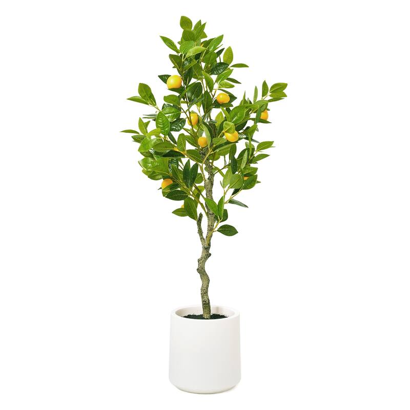 American Art Decor Artificial Faux Tree in White Tapered Ceramic Pot