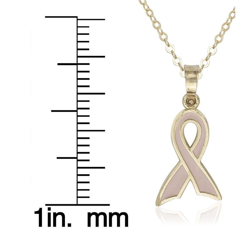 Curata 14k Yellow Gold 18" Pink Enamel Ribbon Awareness Pendant Necklace Necklace