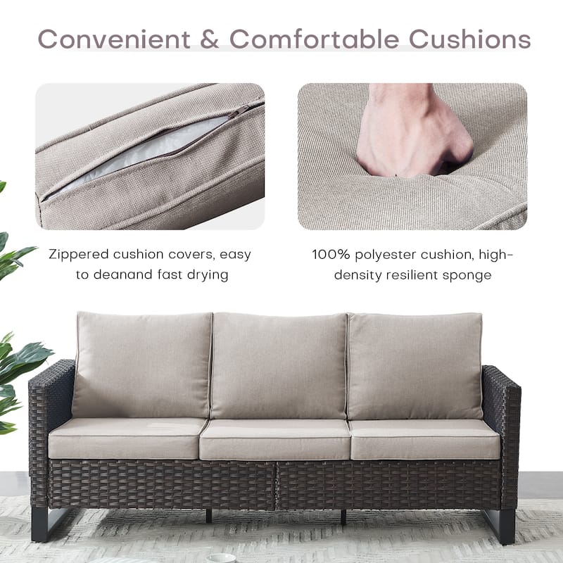 Gymojoy 3-Piece Wicker Outdoor Sofa Ottoman Set