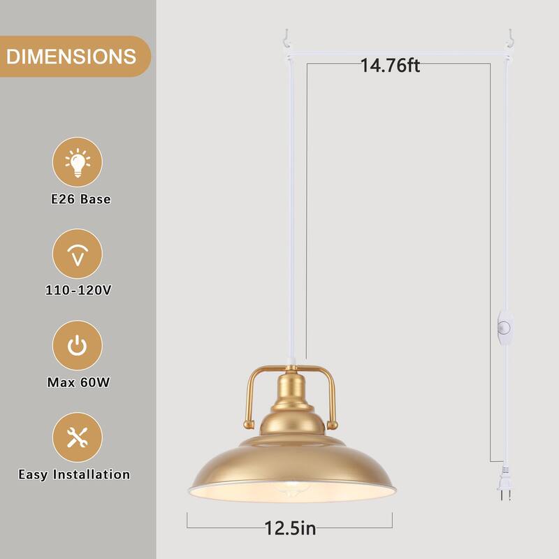 1-Light Traditional Hanging Kitchen Pendant Light Island Chandelier Lighting for Dining Room with Metal Cover & Plug