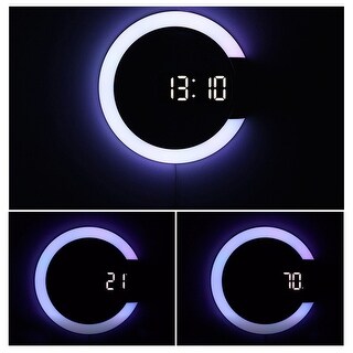 LED Mirror Hollow Wall Clock Multifunctional Digital Alarm - 12''