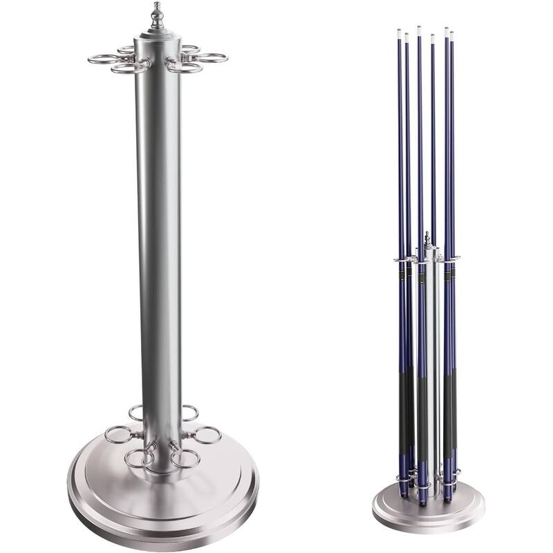 GSE™ 6-Cue Floor Stand-Style Metal Billiard Pool Cue Rack, Holds 6 Pool Cue Sticks - Silver