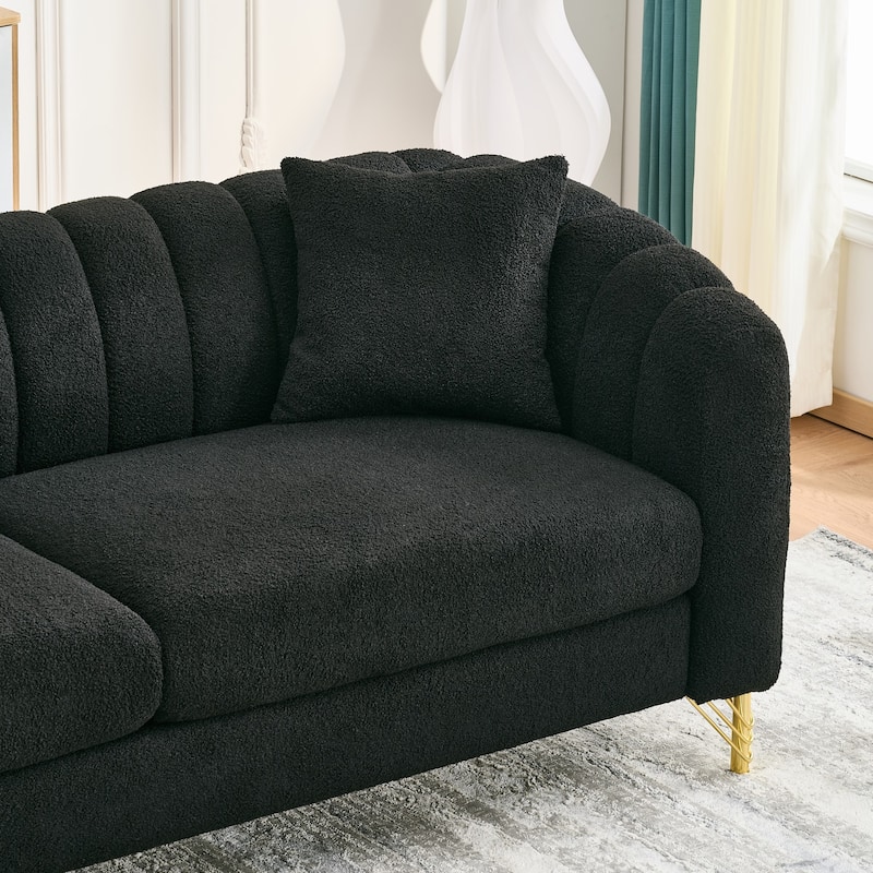 Chenille Upholstered Loveseat, Tufted 2 Seater Deep Seat Couch, Lounge Sofa Chair with Metal Legs for Living Room, Bedroom