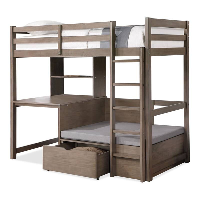Furniture of America Wegh Solid Wood Twin Size Loft Bed with Workstation and Hidden Storage