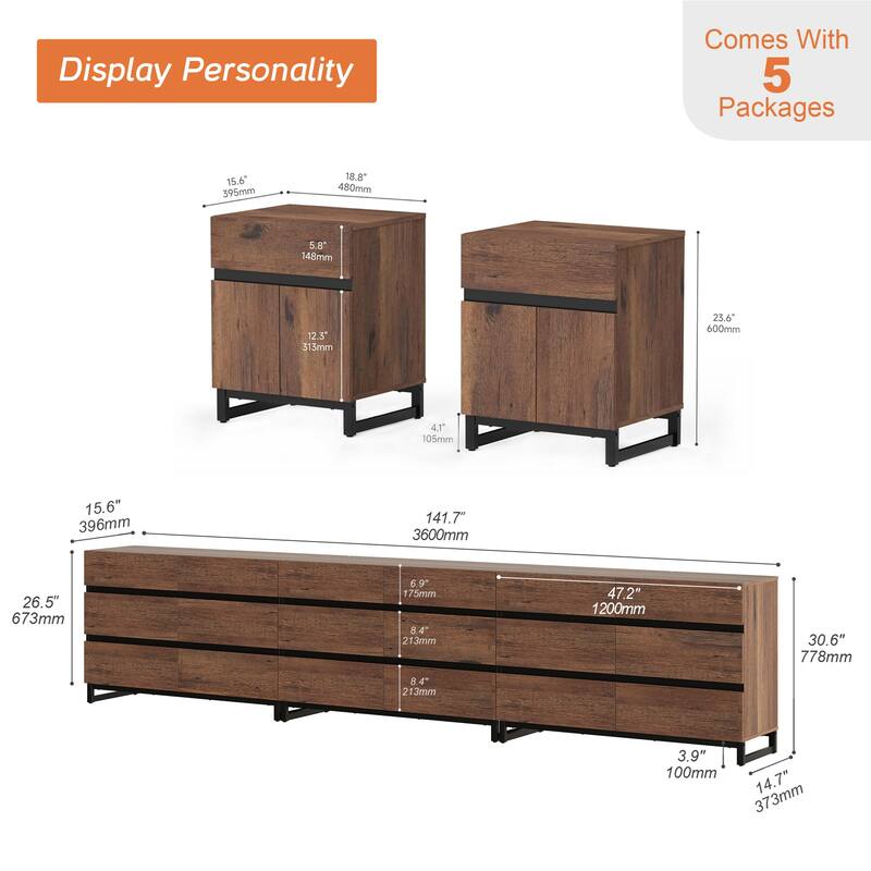 3-Piece Dresser And Nightstand Set,Dresser With 18 Drawers, 2 Nightstand for Bedroom, Bedroom Furniture Set