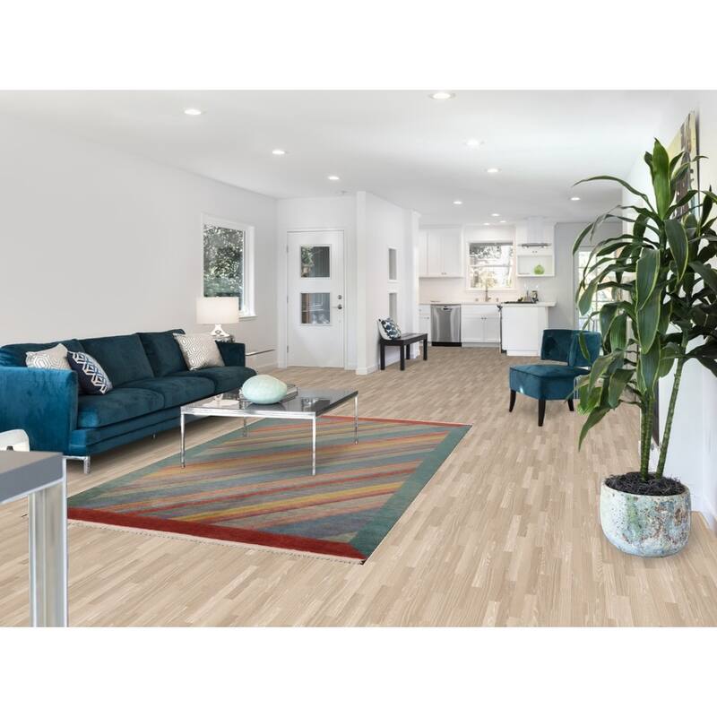 Striped Vegetable Dye Nepalese Wool Area Rug Hand-knotted Foyer Carpet - 5'0" x 8'5"