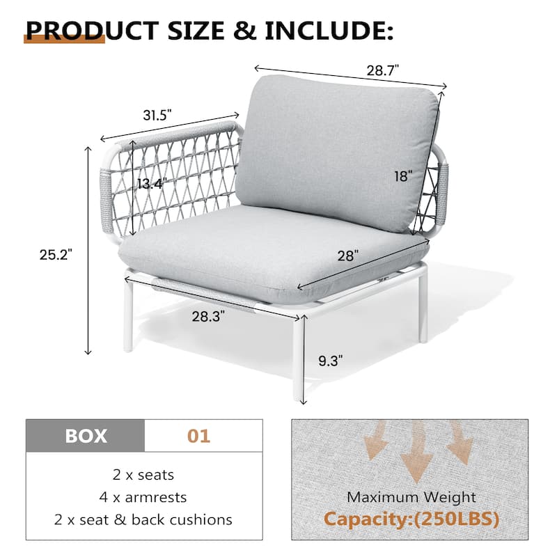Outdoor Patio Aluminum PE Rattan Sectional Sofa Conversation Seating Set Free Combination with Cushions