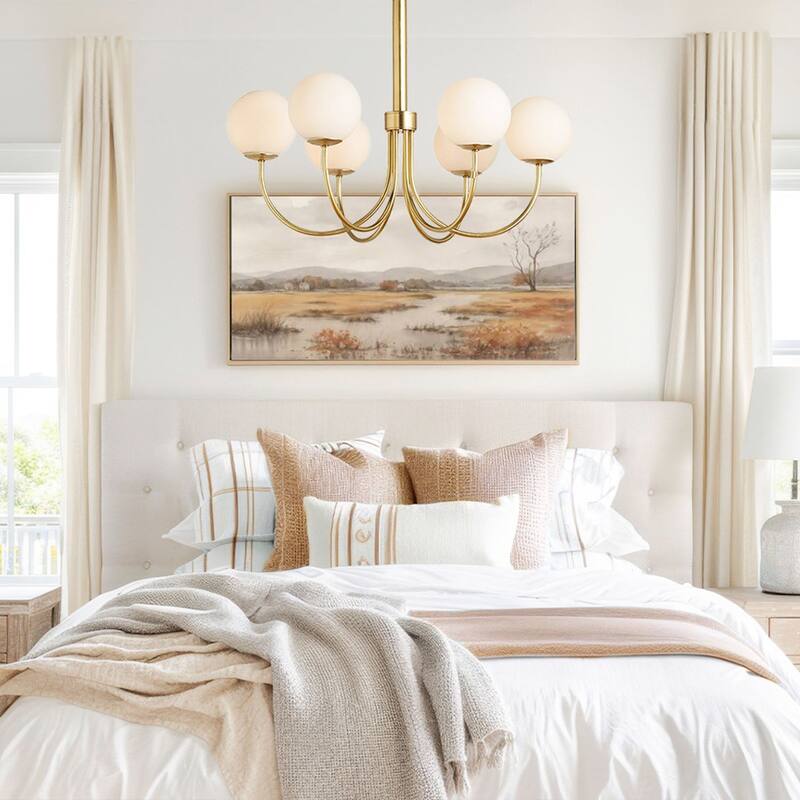 Bard Modern Pendant Light - Metal, Glass & Gold, Ivory Globe Light Fixture For Modern, Mid-Century, Contemporary Room Decor