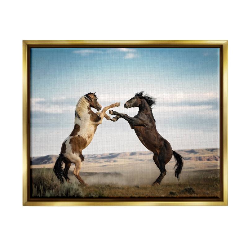 Stupell Fighting Horses Photography Framed Floater Canvas Wall Art Design by PBurchettePhoto - 31 x 25 - Gold