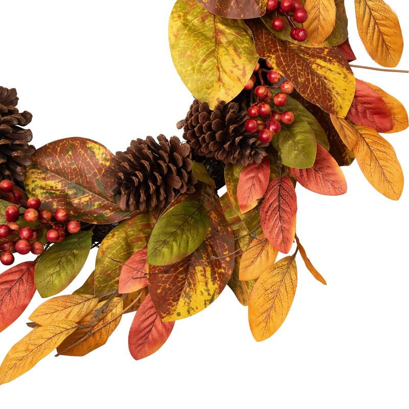 Leaves Berries Twig Artificial Thanksgiving Wreath - 26-Inch, Unlit