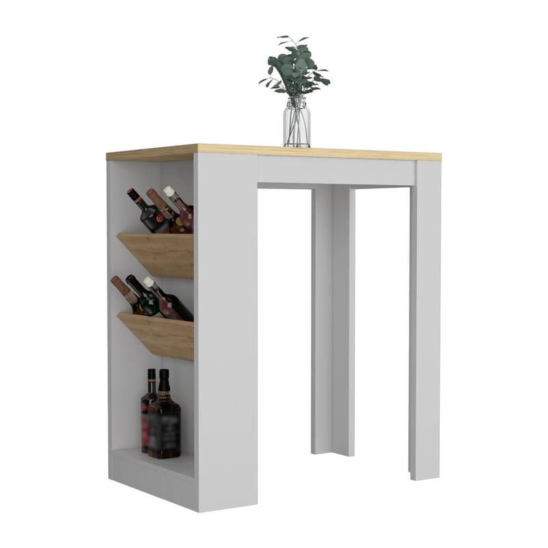 Modern Kitchen Island with Bottle Organizer, Shelf, and Spacious Surface - White/Macadamia 41"