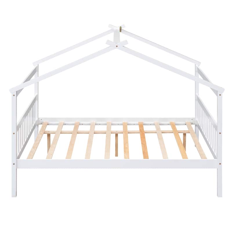 Wooden House Bed with Twin Size Trundle
