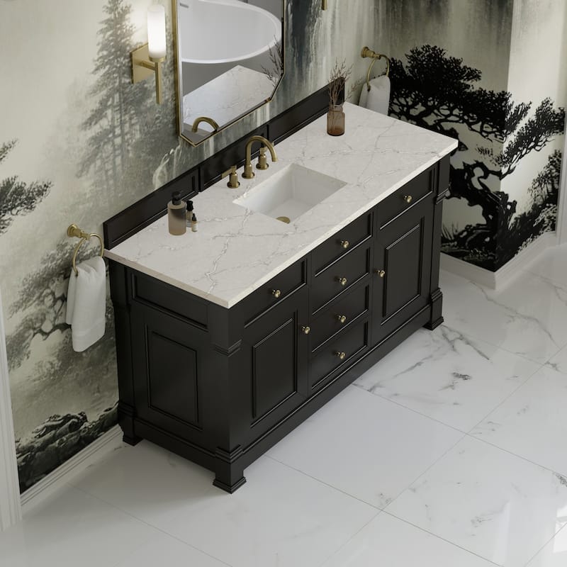 Brookfield 60S" Single Vanity, Black Onyx - Victorian Silver