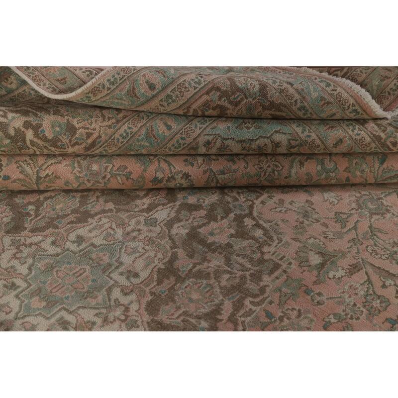 Hand Knotted Oriental 100% Wool Carpet Traditional Floral Pink Mashad Area Rug - 12' 3'' X 9' 4''