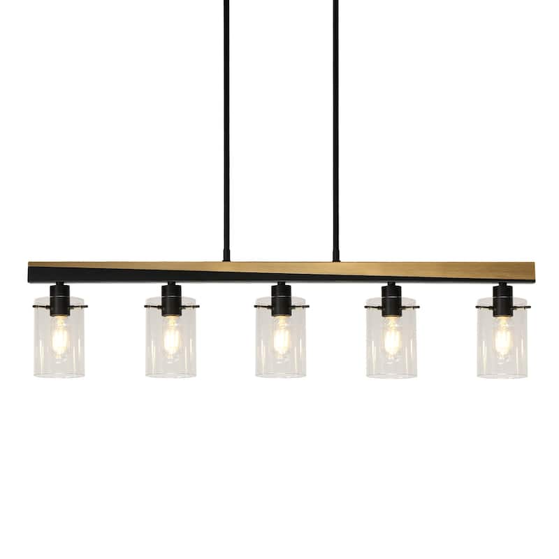 Virell Modern 5-Light 39" W Linear Island Chandelier with Clear Glass Shade - Black&Gold - 39.3"Wx3.9"Dx10"H