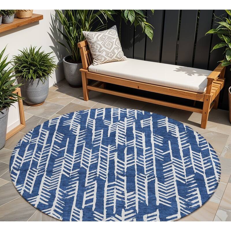 HomeRoots Tribal Transitional Rectangle Outdoor Rug - 8' Round