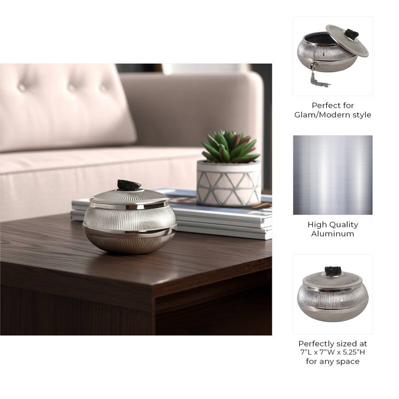 Aluminum Agate Decorative Object Stylish Lidded Textured Sculpture